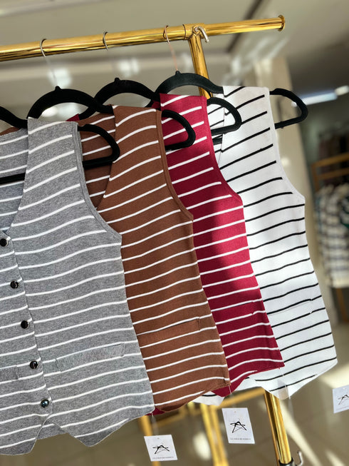 Stripes V-Neck Button Down Vest